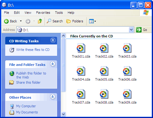 Windows Audio CD -ikkuna