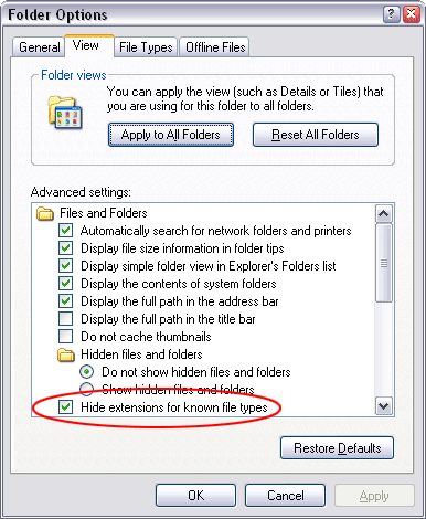 Windows Folder Options View Tab