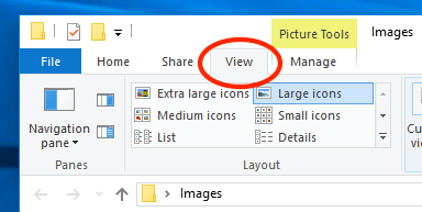 Windows 10 File Explorer View Tab