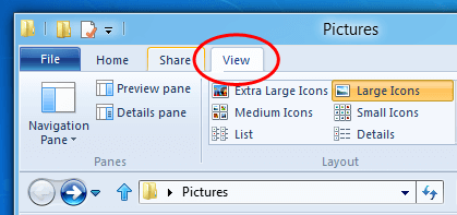 Windows 8 Select View Tab