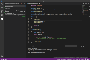 Näyttökuva .c-tiedostosta Microsoft Visual Studio Code 1.33: ssa