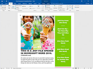 Näyttökuva .dot-tiedostosta Microsoft Word 2016: ssa
