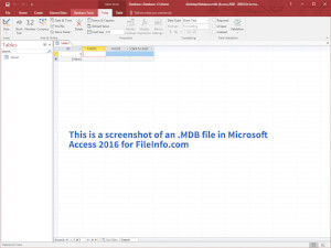 Näyttökuva .mdb-tiedostosta Microsoft Access 2016: ssa