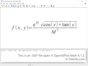Näyttökuva .odf-tiedostosta OpenOffice Math 4.1.3: ssa