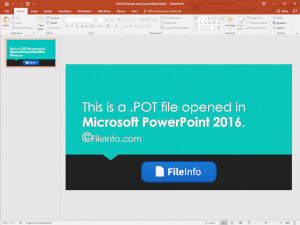 Näyttökuva .pot-tiedostosta Microsoft PowerPoint 2016: ssa