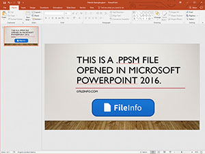 Näyttökuva .ppsm-tiedostosta Microsoft PowerPoint 2016: ssa