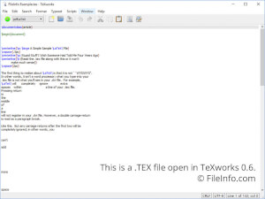 Näyttökuva .tex-tiedostosta TeXworks 0.6: ssa
