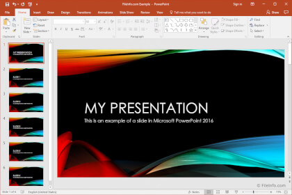 Näyttökuva Microsoft PowerPoint 2016: sta
